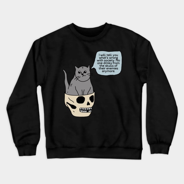 Cat Sitting Into The Skull Crewneck Sweatshirt by okpinsArtDesign